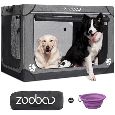 Zooba 42" Portable Soft Dog Crate for Large Dogs - Collapsible Travel Kennel with Carry Bag, Foldable Cage with Durable Textilene Mesh Door, Plush Bed - Ideal for Home or Travel - Charcoal Gray Cover