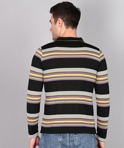 Image of INKKR Polo Neck Full Sleeve Striped Men's Tshirt