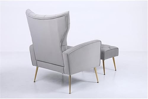 Miniatura 6 de Devion Furniture Silla decorativa tapizada de terciopelo de 29 pulgadas de ancho con cojín cuadrado y otomana en acabado gris y dorado