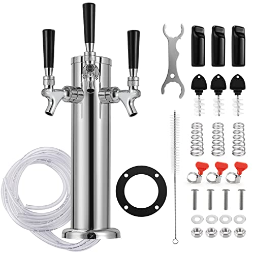 Hilangsan 3 Tap Beer Tower Draft Beer Tower Kegerator Tower Stainless Steel Beer Tower Dispenser Three Beer Tap Faucet with Spring Pre-installed Beer Line 3â€ Kegerator Tap Tower Kit for Homebrew