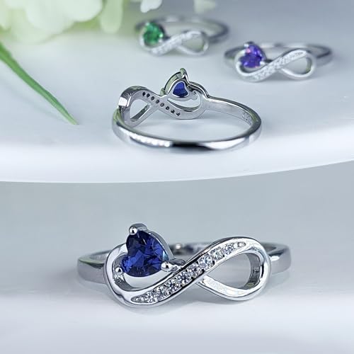 Infinity Birthstone Ring 925 Sterling Silver Heart Promise Ring for Her Birthday Anniversary Mother's Day Jewelry Gifts for Women3