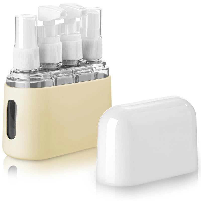 Prinaight 4 Piece Clear Travel Toiletries Liquid Bottle Set for Airport Hand Luggage Case (Beige)