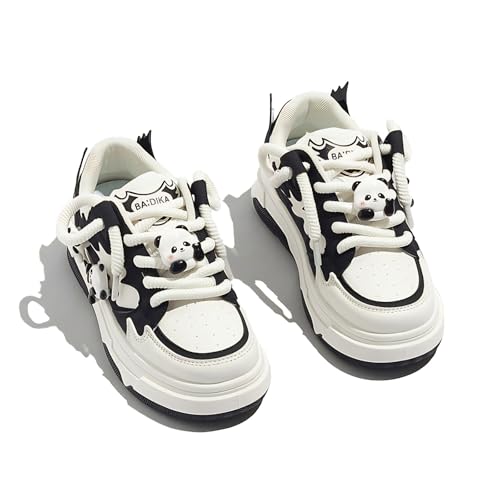 Panda Shoes Walking Sneakers for Women Y2K Platform Soft Comfortable Cute Panda Decor Black White US4-8