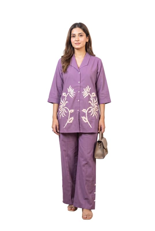jisora Women's Purple Embroidered Cotton Flex Co-ord Set-picture-13