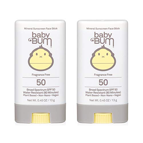 Baby Bum Mineral Sunscreen Face Stick - SPF 50 - UVA,UVB Face and Body Protection - Fragrance Free Safe for Sensitive Skin- Travel Size 0.45 Ounce (Pack of 2)