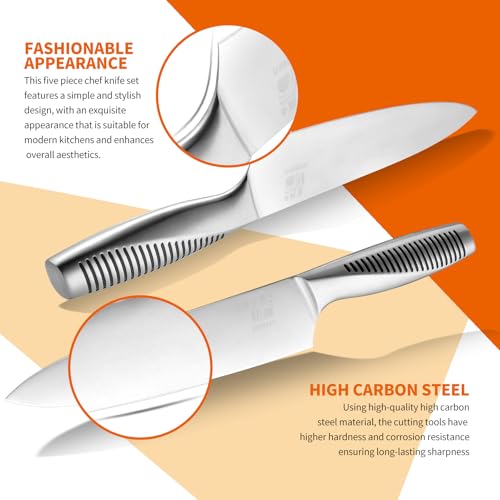 HAOCHUYI 5-Piece Professional Chef Knife Set - Ultra-Sharp Kitchen Knives with Ergonomic steel handle, Ideal for Home, Outdoor, Camping, BBQ, and Gifts for Men — view 3