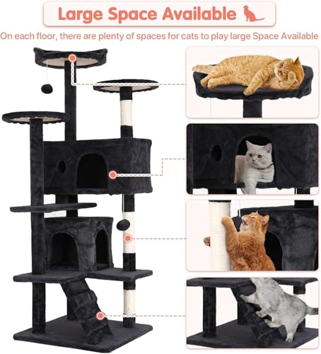 Torre para Gatos de 54 pulgadas con Rascador y Casa miniatura 2