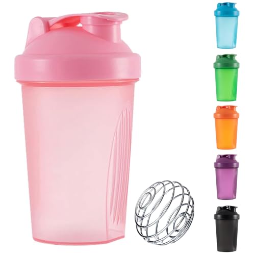Shaker Bottle For Protein Powder Blender Plastic Workout Water Bottle with Mixball Non-Leak Cap Shaker Cups for Fitness Sports Gym Supplement Drinks Bottles 400ml (Pink)