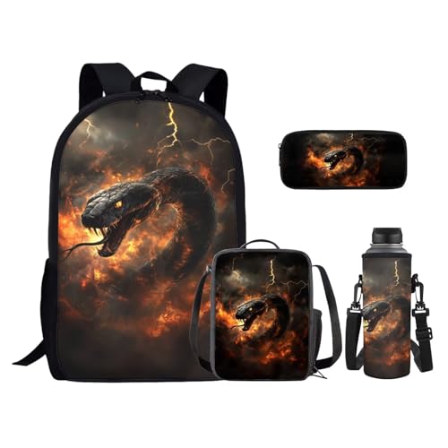 Ystardream Crazy Snake Bookbag for School Boys Backpack With Lunch Box Large Capacty School Backpack for Teens Children Elementary School Student,School Bag Set with Water Bottle Sleeve 17 inch