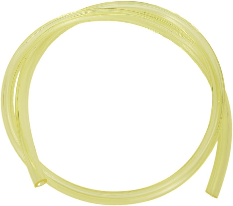 A coiled translucent yellow fuel line, a common replacement part for small engines.