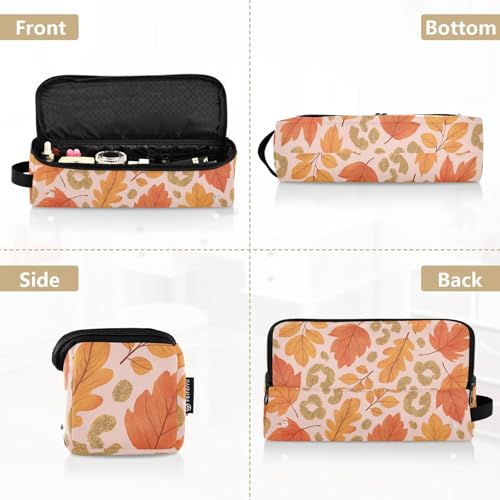 Estuche de viaje 2-en-1 para plancha y rizador con tapete resistente al calor, gran capacidad, organizador para herramientas de cabello y accesorios, diseño Safari Seasons Leopardo - Hojas de otoño miniatura 5