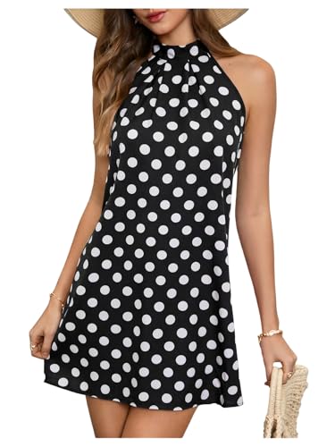 Image of Floerns Women's Sleeveless Floral Print Sundress Halter Neck A Line Short Dress