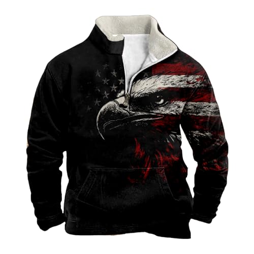 MARSVOVO Men's Outdoor Casual Stand Collar Long Sleeve Sweatshirt Quarter Zip Shirts Vintage Print Fashion Cowboy Hoodie