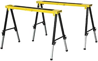DURHAND 2PCS Saw Horse Twin Pack Folding Workbench Adjustable Metal Trestle Stands with Non-Slip EVA Surface for Sawing Work Max Load 100kg