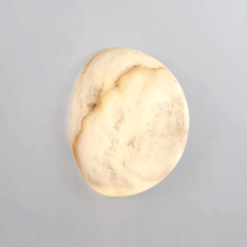 Yvamnad Multicolor Alabaster Wall Sconce With Semi-Circle Natural Alabaster Wall Lights Modern Bathroom Vanity Sconces Lighting Fixtures 3000K Led Marble Stone Hardwired Wall Lamp For Staircase Foyer Bedroom Marble Lamp