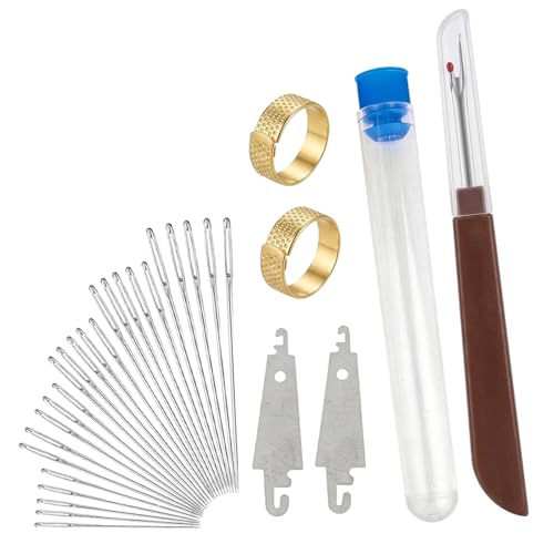 31PCS Big Eye Stainless Steel Needle Set Sewing Needles Easy Thread 25 Steel Portable Hand Sewing Needles 2 Needle Threader 2 Thimble & 1 Thread Ripper for Beginners & Craft Lovers