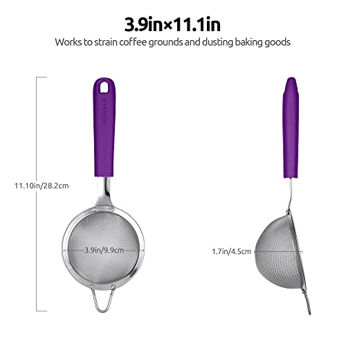 Image of 18 /8 Stainless Steel Mesh Strainer: U-Taste 3.9 Inch Kitchen Fine Mesh Sieve Food Colander with Riveted Sturdy Silicone Handle and 30 Mesh Hole for Straining Flour, Quinoa, Tea, Juice (Purple)