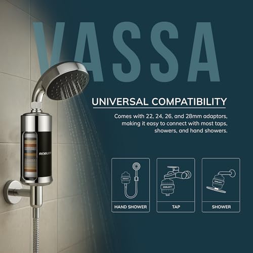 Image of Robustt Vassa 15 Stage Shower /Tap Filter & Water Softener for Home (Black) | Reduces Hair Fall, Skin Dryness & Limescale| Hard Water Filter For Tap, Shower, Handshower| Includes Kit & Manual