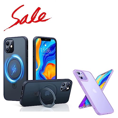 TORRAS Magsafe iPhone 12 Case & iPhone 12 Pro Case with Stand and Shockproof Translucent Matte Hard PC Back Case