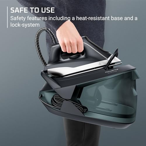 Rowenta Iron Steamer for Clothes, Master Steam Station, Professional Steam Iron for Clothes with Stainless Steel Soleplate, 57 Oz, 400 Microsteam Holes, Built-In Pump, 1750 Watts, Black/Green, VR8338 by Rowenta - Image 6
