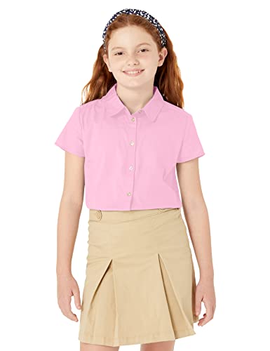 Amazon Essentials Girls' Uniform Short Sleeve Stretch Poplin Button-Down Shirts, Pack of 32