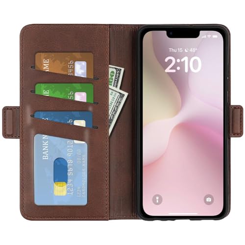Image of Havilah for iPhone 16e Dual-Side Magnetic Buckle Horizontal Flip Faux Leather Phone Case iPhone 16e Case Cover(Brown)