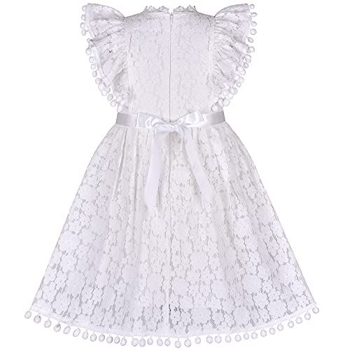 Sunny Fashion Girls Dress Off White Lace Stand-up Collar Ruffle Flare Sleeve2