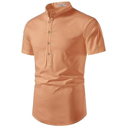 Image of Vida Loca Men's Cotton Linen Plain Stitched Half Sleeve Shirt