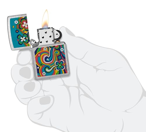Image of Zippo Flower Power - Groovy Retro Floral Design on Colorful Matte Finish, Pocket Fuel Refillable Windproof Lighter, BIS Certified