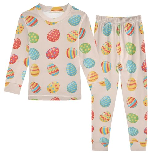 Pajama Sets Long Sleeve Colorful Easter Eggs Pattern Soft Comfy Sleepwear 2 Piece PJS 3-8T