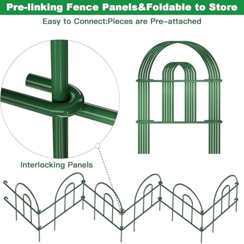 Amagabeli Garden Home Decorative Garden Fence 35PCS 46cmX1524cm Metal Rustproof Iron Landscape Wire Folding Fencing Ornamental Panel Border Edge Section Edging Patio Flower Bed Animal Green DA1492