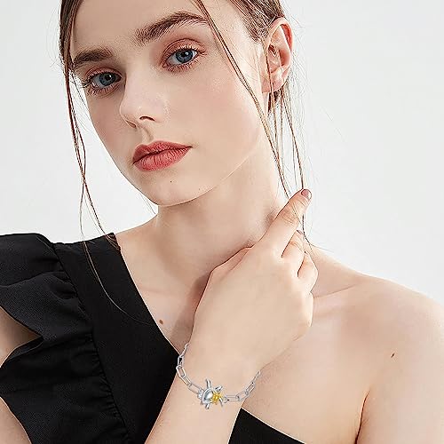 Lelouchy Turtle Bracelet 925 Sterling Silver Paperclip Chain Adjustable Bracelet Sea Turtle Bracelet Ocean Nature Bracelet Turtle Jewelry For Women Men Turtle Lover #TOP1
