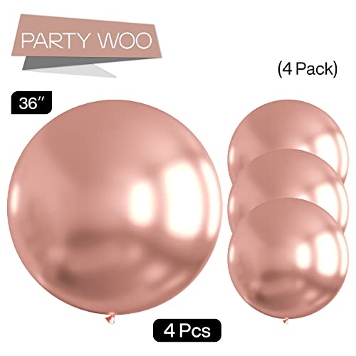 Image of PartyWoo Rose Gold Balloons 4pcs 36 Inch Metallic Chrome Rose Gold Balloons for Wedding Anniversary Sweet 16 Baby Shower Bridal Shower Bridgerton Floral Birthday Party Decorations Rose Gold-G107