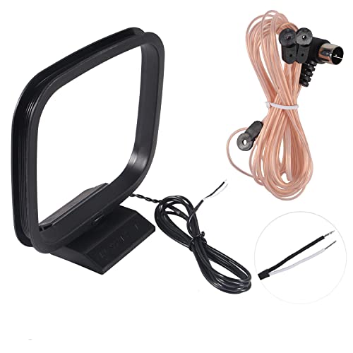 FM Antenna Dipole AM Loop Antenna with 2 Pin Bare Wire Radio Antenna Indoor 75 Ohm with F Type Male Connector...