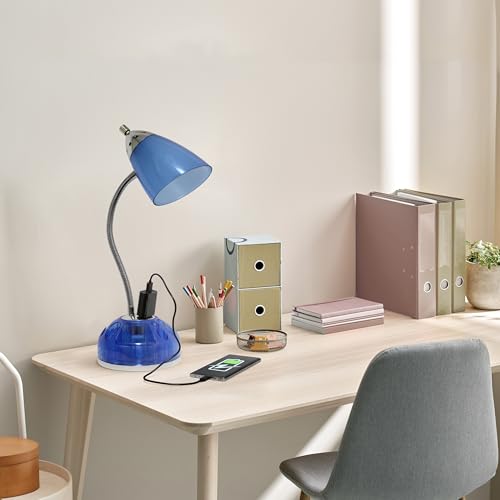 Simple Designs LD1015-CBL-LB 19.5" Flossy Organizer Desk Lamp with Charging Outlet Lazy Susan Base and LED Bulb, Blue Simple Designs LD1015-CBL-LB 19.5" Flossy Organizer Desk Lamp with Charging Outlet Lazy Susan Base and LED Bulb, Blue
