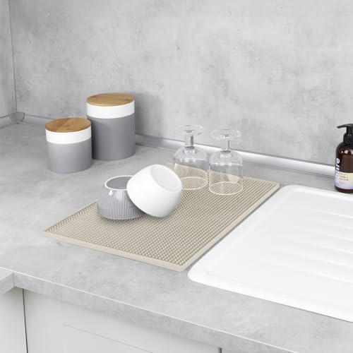 Drying Mat Mod. Maxi Non-Slip Dish Mat Drying Mat Non-Slip Mat Kitchen Dish Rack Draining Mat 40 x 1 x 30 cm Plastic Beige