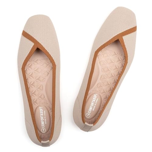 Image of Frank Mully Women Square Toe Flat Shoes Comfortable Knitted Flats