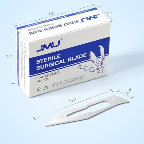Image of JMU 100pcs Scalpel Blades Sterile #24, Disposable Stainless Steel Surgical Blades, Individually Foil Wrapped