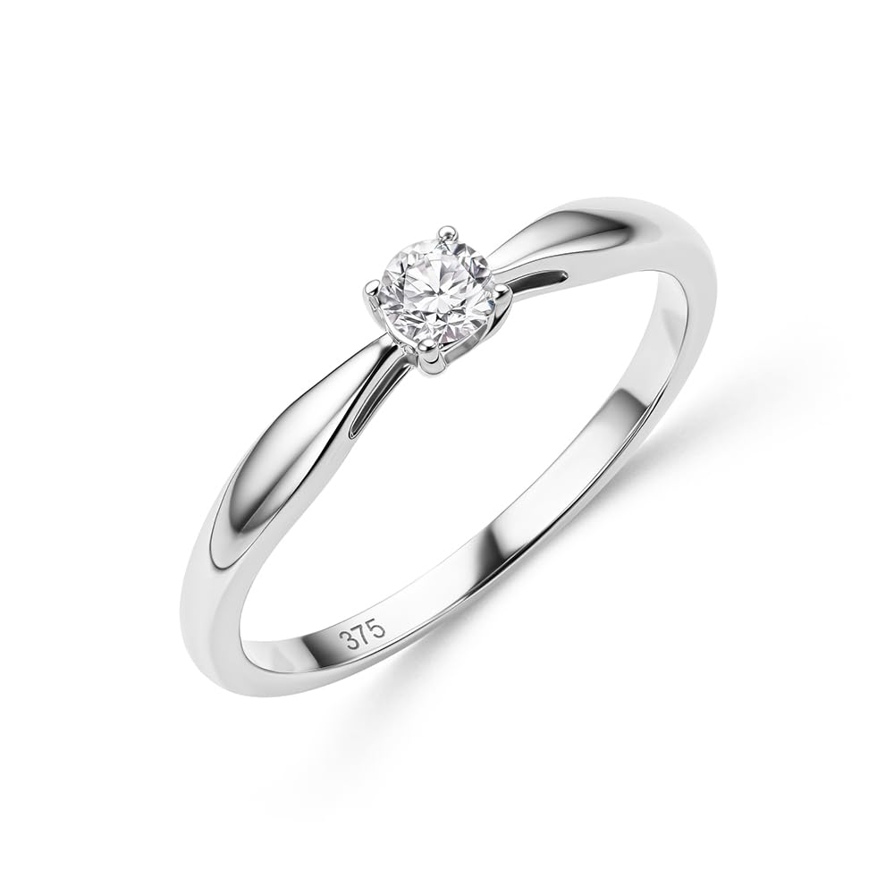 MIORE Schmuck Damen, Verlobungsring Damen, Ring Weißgold/Gelbgold 375 9kt mit Diamant 0.15 Ct in Krappenfassung, Echt Gold Damenring, Goldring, Ring Damen, Damenschmuck Handgemacht