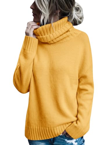 Image of FISACE Womens Oversized Turtleneck Pullover Sweater Cable Knit Sweater Tops | Long Sleeve,Slouchy,Fall,Winter,Lightweight,Loose,Trendy,Casual,Sexy