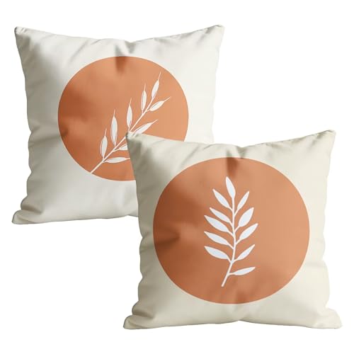 Juego de 2 Funda Cojin 35 x 35 cm Impermeables Lino, Fundas de Almohada Decoracion con Estampado Hoja de Doble Cara, Cojines Sofa para Sofá, Jardín y Terraza, Decoracion de Pascua, Simple M-w-9851