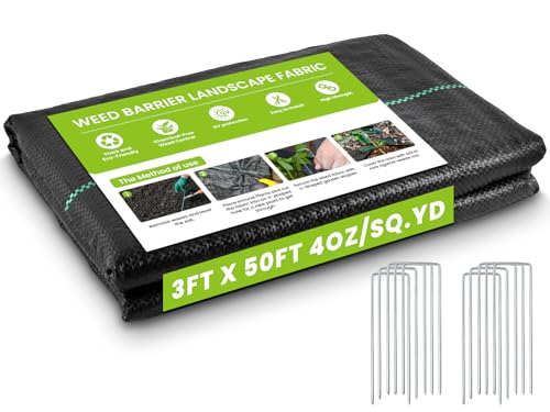 Weed Barrier Landscape Fabric, 3x50ft 4oz Blocker Gardening Ground Cover Mat, Woven Geotextile Fabric Weed Control Garden Cloth, for Landscaping, Driveway Mat, Greenhouse Barrier, Underlayment