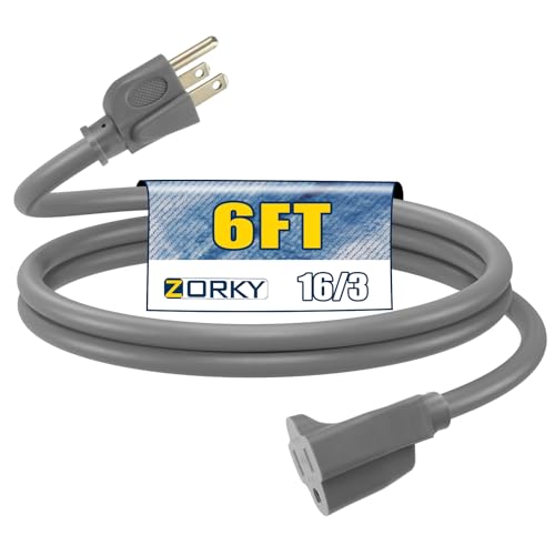 Image of 6ft Outdoor Extension Cord for Christmas Decorations - 16 /3 Heavy Duty SJTW Waterproof Gray Electrical Cable with 3 Prong Grounded Plug for Safety, Great for Lawn and Major Appliances