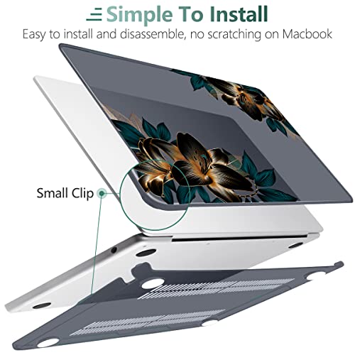 MEEgoodo Case for M5/M4/M3/M2 MacBook Air 13 inch 2026 2025 2024 2022, Fit Model A3449/A3240/A3113/A2681, Case Compatible with MacBook Air 13.6-inch, Golden Lilies by MEEgoodo - Image 4