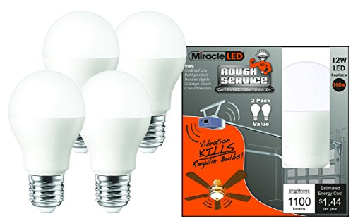 MiracleLED 604016 Rough Service Long Life Harsh-Environment Bulb, Replaces 100W, Cool White, 4-Pack,