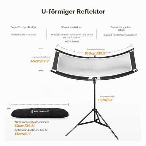 K&F CONCEPT 100x45cm U-Typ Gebogener Reflektore mit 1.5m Ständer&Tasche – Ansicht 2