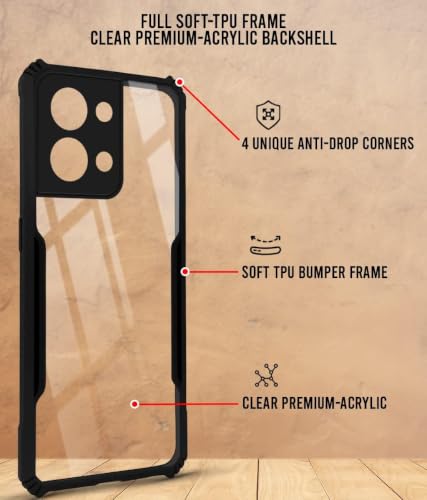 Image of Jkobi Hybrid Back Cover Case for Oppo Reno8 5G | Reno 8 5G (Shockproof with Polycarbonate Clear Panel | Professional Black)