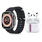 KITU Smartwatch für Herren, Smartwatch, Damenuhr und Herren, Ultra 8 mit kabellosen Kopfhörern, Herzfrequenzmesser, Blutdruck, Schritte, Anrufe, Schwarz