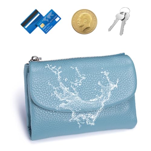 Precious Wallet For Women, Unisex Pebble Leather Wallet, Short Genuine Leather Coin Card Holder, Women's Rfid Small Leather Purse (Blue - 1)