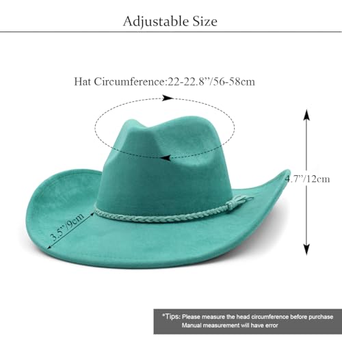 Image of Western Cowboy Hat for Women Men Classic Fedora Hats Wide Brim Suede Cowboy Hat for Women with Buckle Belt
